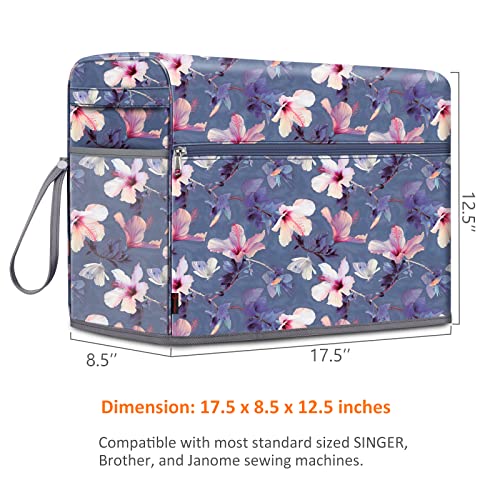 FINPAC Sewing Machine Dust Cover, Protective Cover with Side Handle and Sewing Essentials Pockets for Standard Singer,