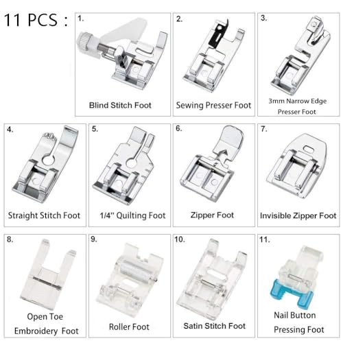 11Pcs Presser Feet, Sewing Machine Kit for Brother, Singer, Janome, Toyota Users in Household DIY Crafting
| Sewing Mac
