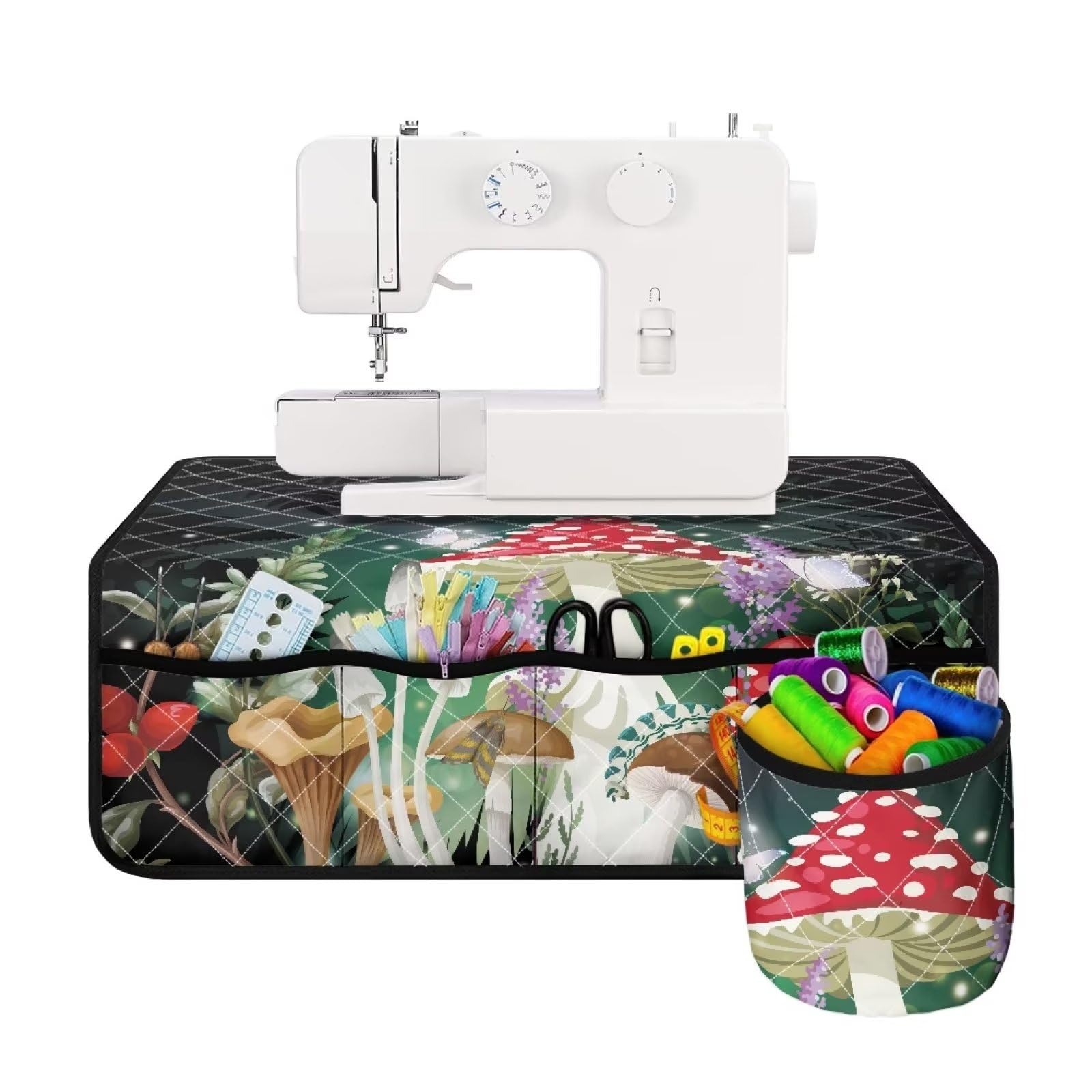 Fantastic Mushroom & Butterfly Sewing Machine Carrying Pad for Table Anti-Stains Organizer for Brother, Singer, Bernina