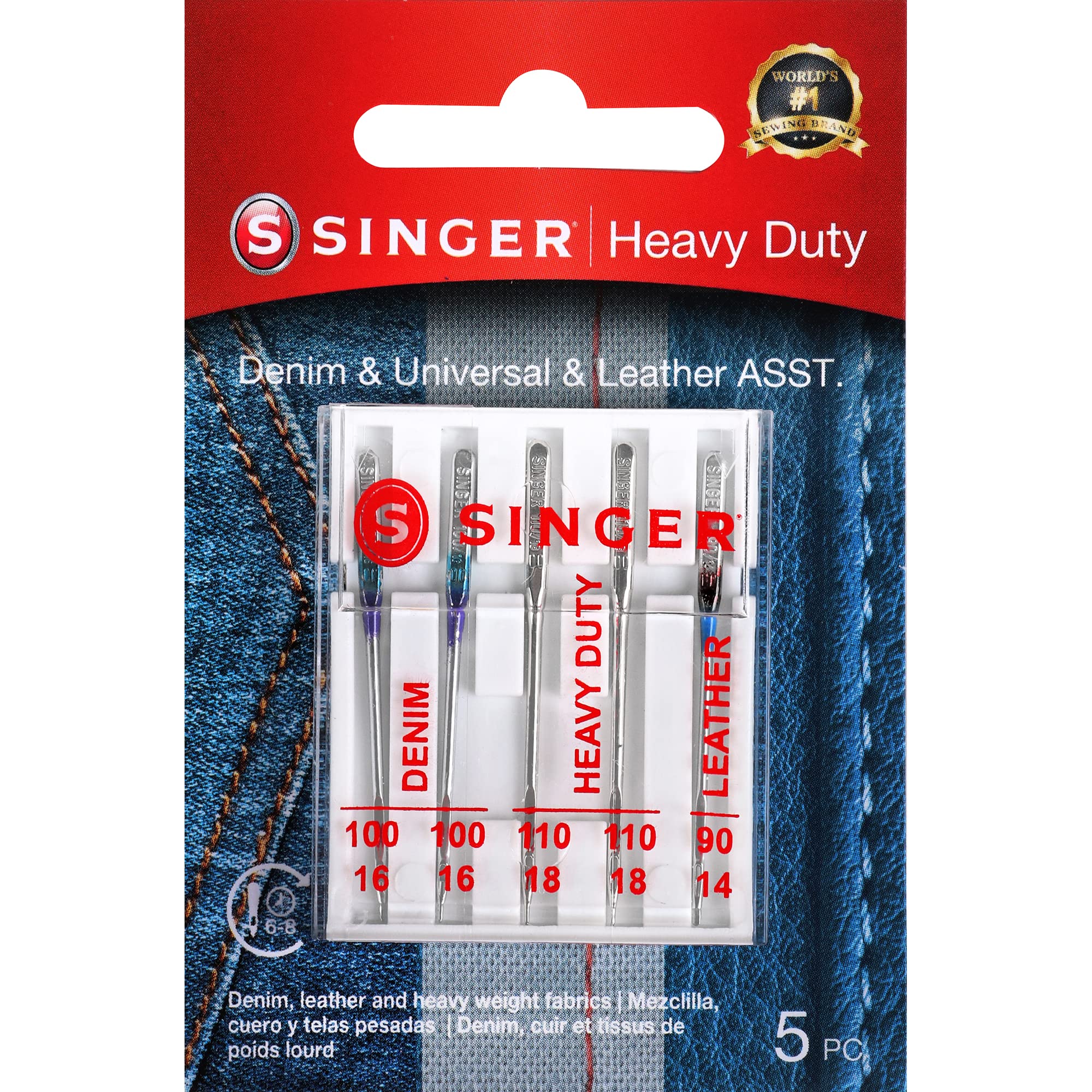 SINGER 04801 Universal Heavy Duty Machine Needles for Sewing - Premium Quality - Compatible with Various Fabrics - 2 Pac